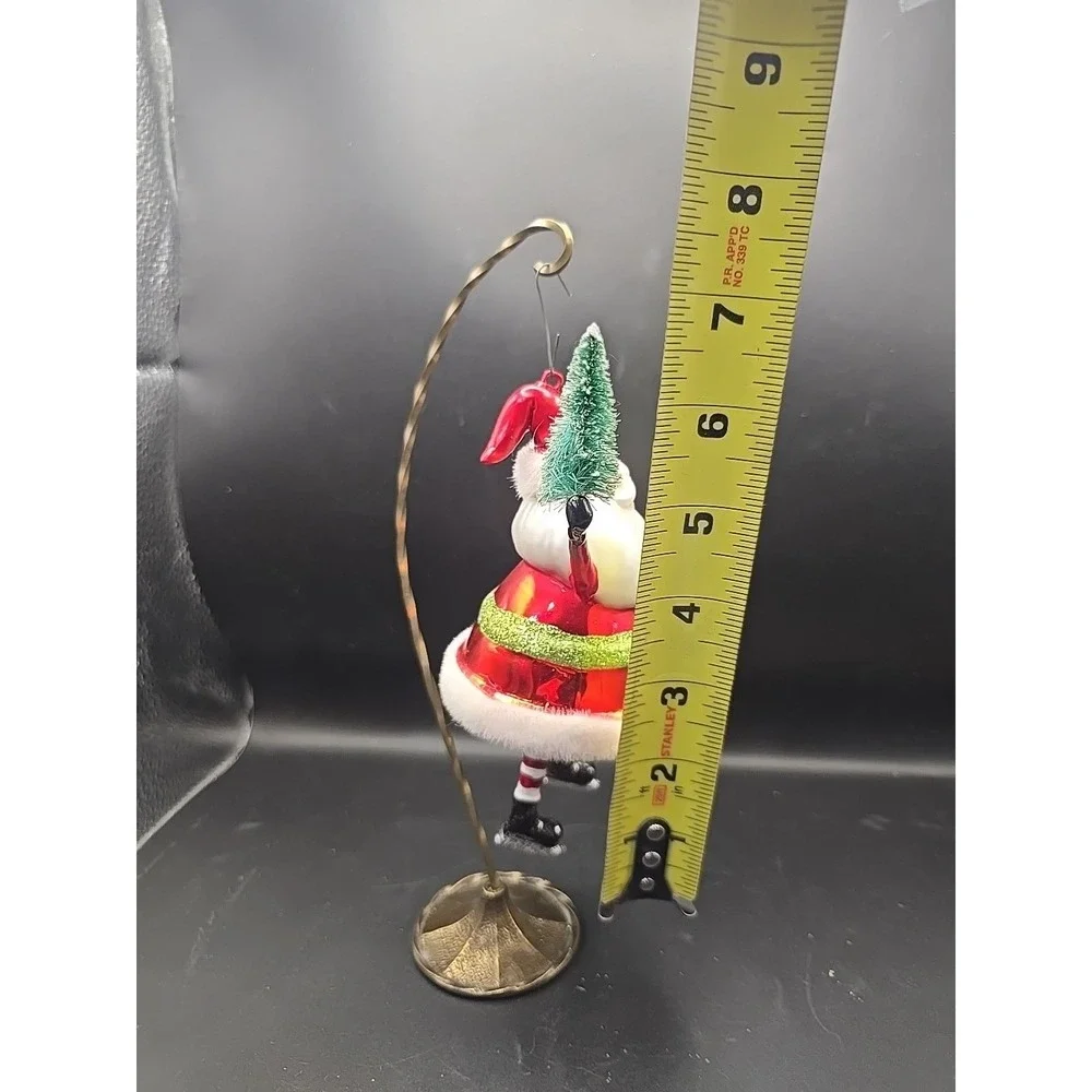 VTG Blown‎ Glass Santa With Present Ornament Glitter